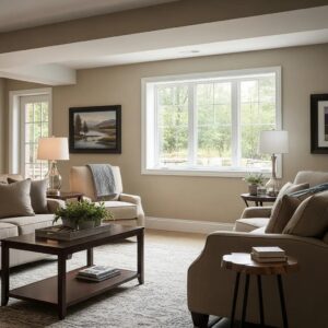 Bright basement with egress window providing natural light and safety