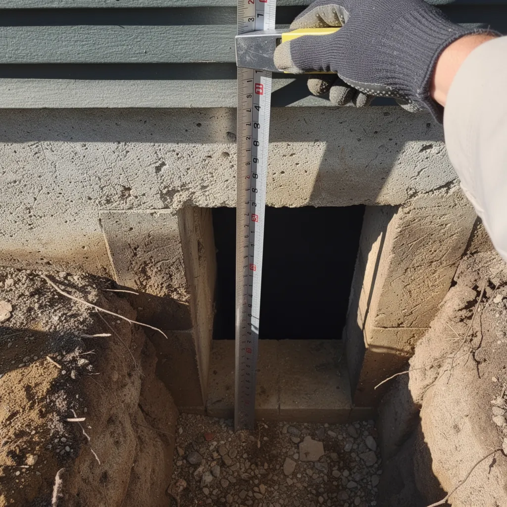 Measuring egress window well dimensions for code compliance in Williamston, Michigan.